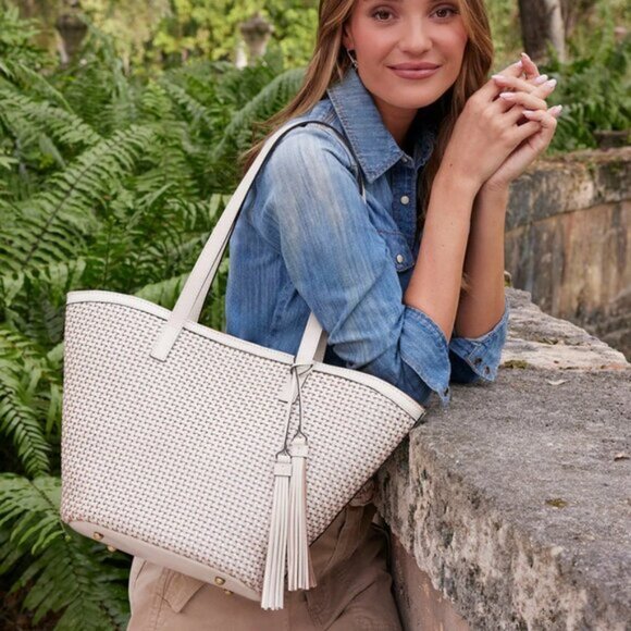 Patricia Nash Handbags - Patricia Nash Marconia Tote Woven Leather Latte Dark White Handbag